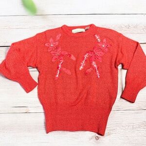 Vintage Silk Angora Rabbit Blend Women’s Red Knit Sweater Bramble Lane Size M